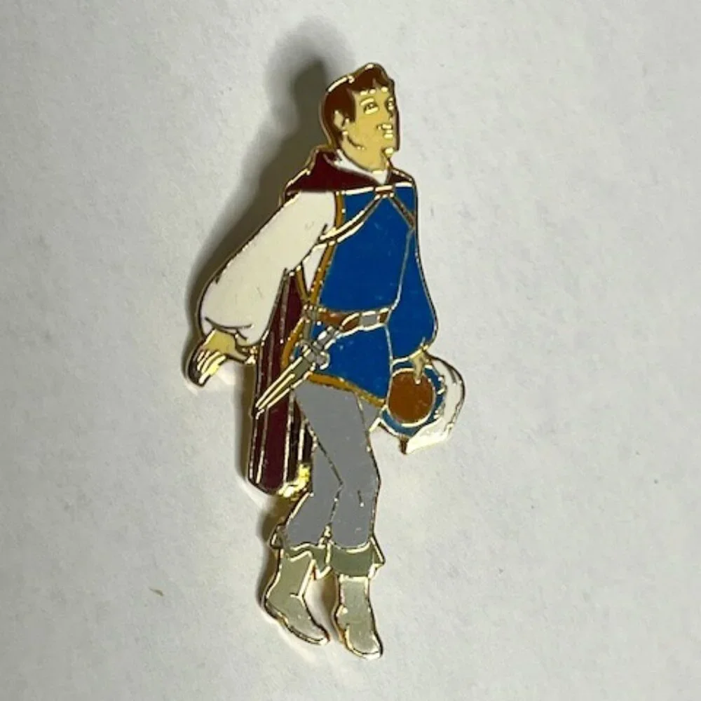 Disney Prince Charming Snow White Lapel Hat Vest Pin Gold Tone 1.75